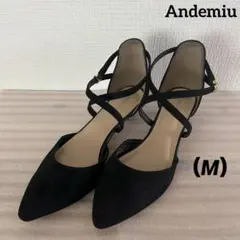 Andemiu セットバッククロスパンプス ストラップパンプス M ブラックのサムネイル