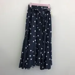 31 Sons de modeネイビー ホワイトドット リボン付きフレアスカート