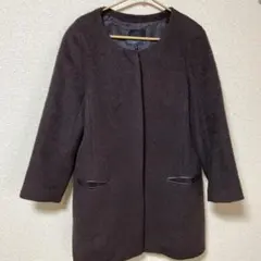 qualiteブラウン ノーカラーウール✖️アルパカロングコート Lのサムネイル