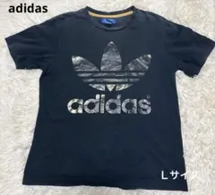 adidas ブラック 両面ビックロゴTシャツ Lサイズ