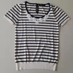 ニットボーダーモチーフ付プルオーバー