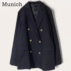 ミューニック 紺ブレ ダブルテーラードジャケット リネン混 S Munich