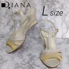 ダイアナ　サンダル　T　ストラップ　ウエッジ　エナメル　麻　ベージュ　ホワイト