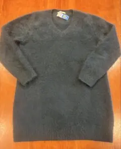 DES PRES アンゴラ混 Vネック ファーニット 緑（クリーニング済）