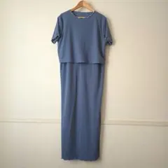 【新品】西松屋　授乳口付き半袖リブメローワンピース　ブルー　M~Lサイズのサムネイル