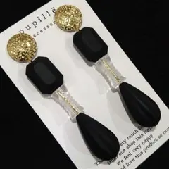 《№487》 マットブラック×ゴールド×クリアピアス