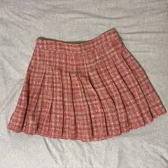 ZARA プリーツスカート　オレンジ×白チェック