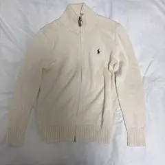 ラルフローレンホワイト ニットカーディガン ジッパー付き　150cm