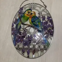 ステンドグラス　パネル　鳥　花　大