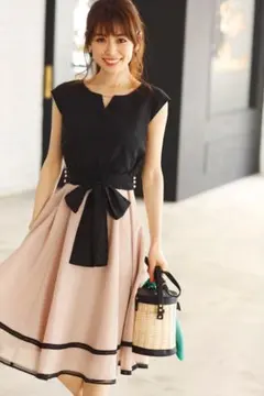 Apuweiser-riche 3WAY配色ウエストパールカラー切替ワンピース