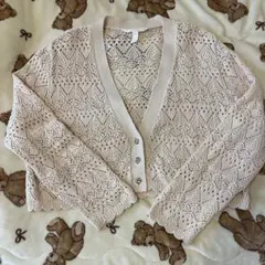 H&M☆レース編み薄ピンク長袖カーディガン(ショート丈)