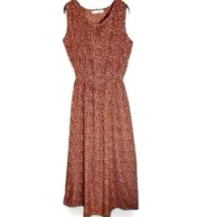 fifth総柄　赤褐色の花柄ノースリーブワンピース（F）派手可愛い夏　レトロ