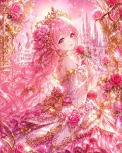 美しいピンクのイラストポスターa4紙沢光額付き発送♥1点もので終了
