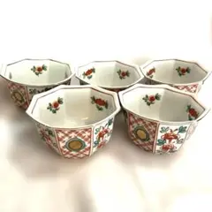 【廃盤・5客セット】たち吉 赤絵金彩 八角小鉢 向付 和食器 赤絵 金彩