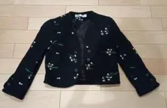 ZARA ザラ ノーカラー ジャケット 花柄刺繍 ブラック XS