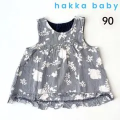 HAKKA BABY 花柄ワンピース 90 ネイビー ストライプ リボン フリルのサムネイル