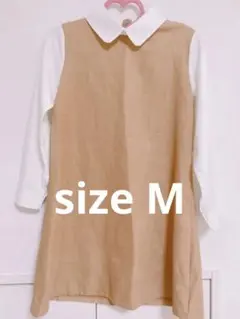 襟付き ワンピース ベージュ 茶 えり付き 白襟 量産型 キャメル