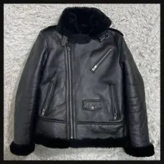 【極美品】ムートンジャケット　本革　ダブルライダース　肉厚　M ブラック