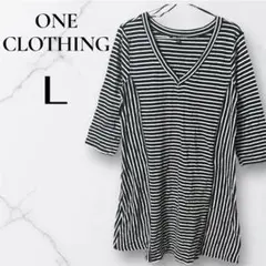 ONE CLOTHING 【L】ストライプ Vネック ミニワンピース