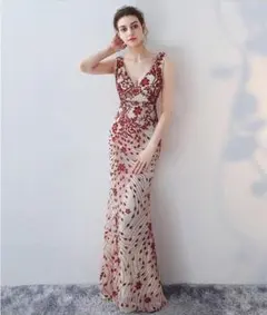 刺繍入りVネックナイトドレス