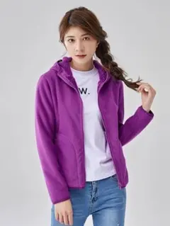 フリースジャケット パープル フード付き
