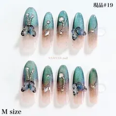 【現品#19】グラデーション蝶ネイルチップ Mサイズ マグネット　オーバル
