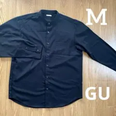 GU メンズ イージーケアバンドカラーシャツ M ブラック