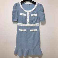 水色 フリル付き タイト ドレス