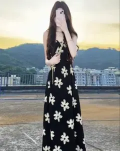 大人気❀韓国風ノースリーブロングワンピース✿夏の花柄