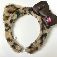 ユニバ ヒョウ柄カチューシャ リボン付き