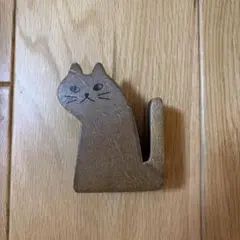 猫型 木製 文房具 テープカッター　茶猫