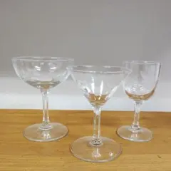 カクテルグラス　カット模様 3個セット 昭和レトロ