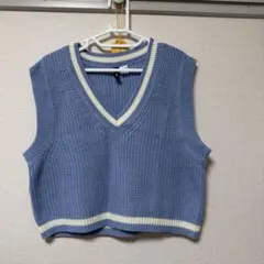 ライトブルー Vネック ニットベスト