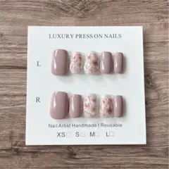 ネイルチップ くすみピンク 花柄 ベリーショート Sサイズ 【現品】