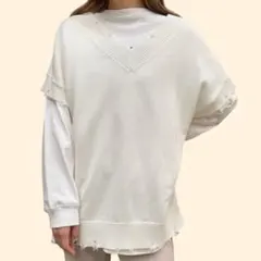 WEGO《F》ダメージニットベスト　レイヤード　Vネック　クラッシュ