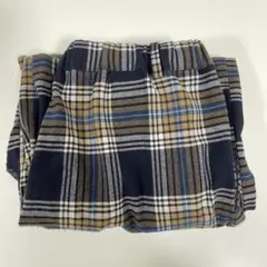 niko andネイビーとブラウンのチェック柄サスペンダー付きガウチョパンツ