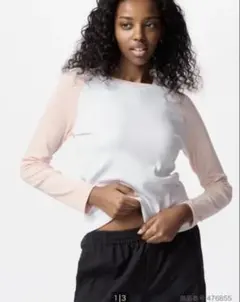 UNIQLO ホワイト/ピンク ソフトリブT/長袖/ラグラン