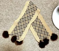 美品（ＤＡＫＳ）チェック柄ファーマフラー　サイズ→画像内必見下さい