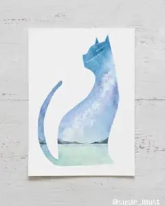 【原画】猫×星空 水彩イラスト