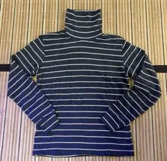 UNIQLO グレー ストライプ タートルネック S ソフトタッチコットン