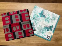 BALLY 赤黒、HM 蝶デザイン 大判ハンカチ２枚