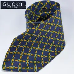 GUCCI シルクネクタイ チェーンパターン ネイビー
