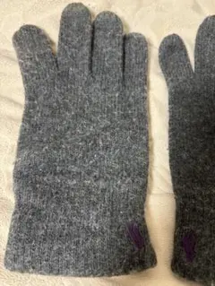 ラルフ　ウール グレー 手袋 紫色ロゴ