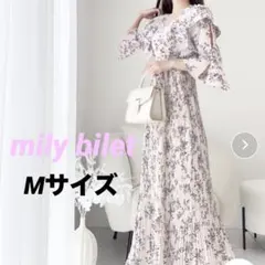 mily bilet フリル襟花柄肩スリットワンピース ピンク　Mサイズ