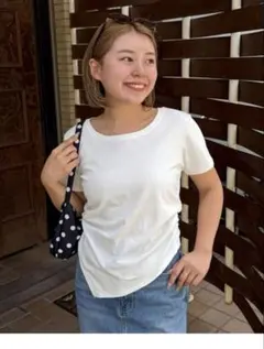 サイドギャザードレープTシャツ ホワイトのサムネイル