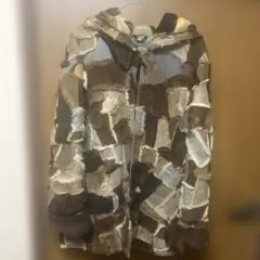 パッチワーク毛皮コート フード付き