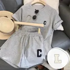 【夏物最終セール】ルームウェア　グレー　L セットアップ　半袖　ショートパンツ