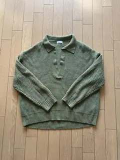 【LOWRYSFARM】オリーブ Vネック ポロ襟 ニットセーター