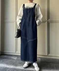 JUNOAH ハーフジップデニムジャンパースカート