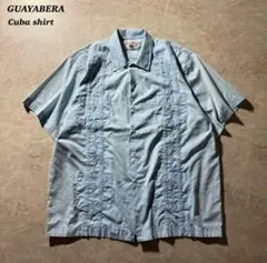 GUAYABERAキューバシャツ四つポケ刺繍ライトブルー古着CBOY当時物レアのサムネイル